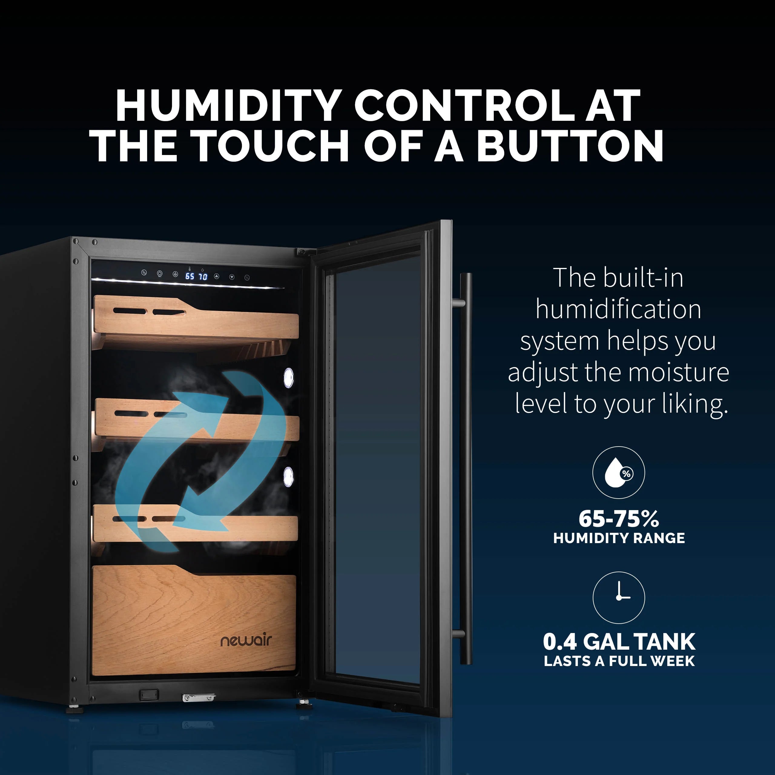 2025 Humidor eléctrico para puros Newair®, capacidad para 840 puros, empotrable