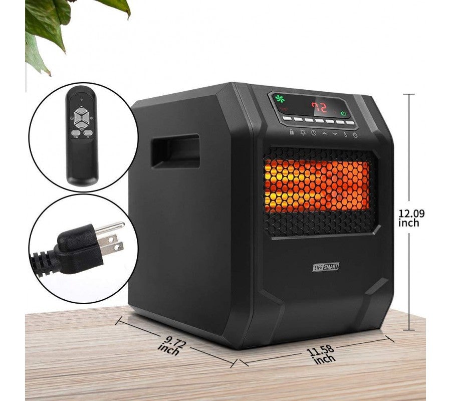 Calefactor de Espacio Infrarrojo LIFE SMART con 6 Elementos de Cuarzo, Pantalla Digital LED, Calentamiento Rápido con Control Remoto y Temporizador, Sistema de Termostato con Protección contra Vuelcos y Sobrecalentamiento para el Hogar