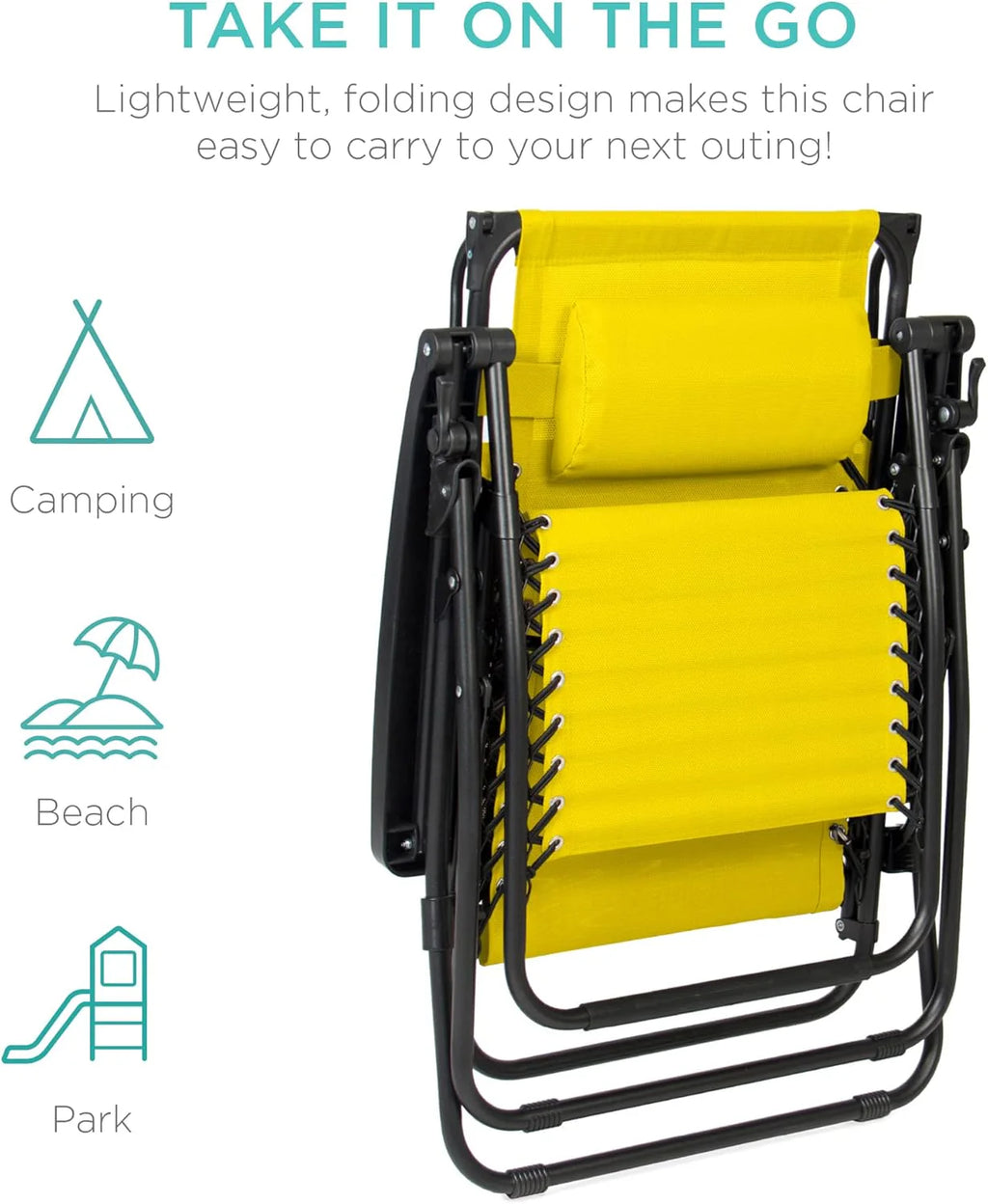 Best Choice Products – Silla Reclinable de Patio con Gravedad Cero, Ajustable y Plegable para Exteriores con Dosel, Almohada Cervical y Bandeja Lateral, Textileno – Azul Pavo Real
