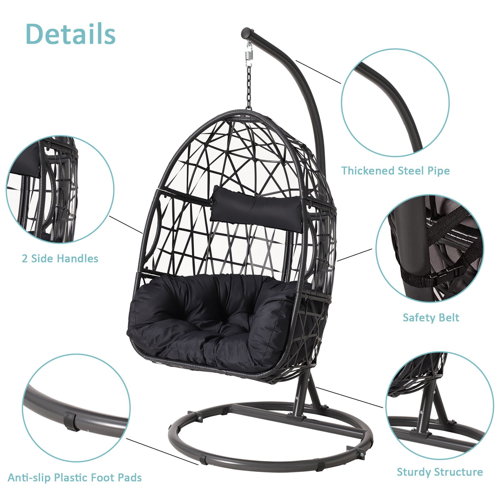 Silla Colgante Tipo Huevo Haverchair con Soporte para Exteriores, Patio, Mimbre y Cojín