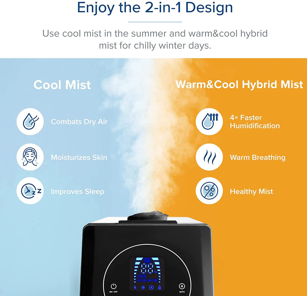 Humidificadores LEVOIT para Dormitorio y Habitaciones Grandes, 6L de Niebla Cálida y Fría para Familias y Plantas, con Sensor de Humedad Integrado