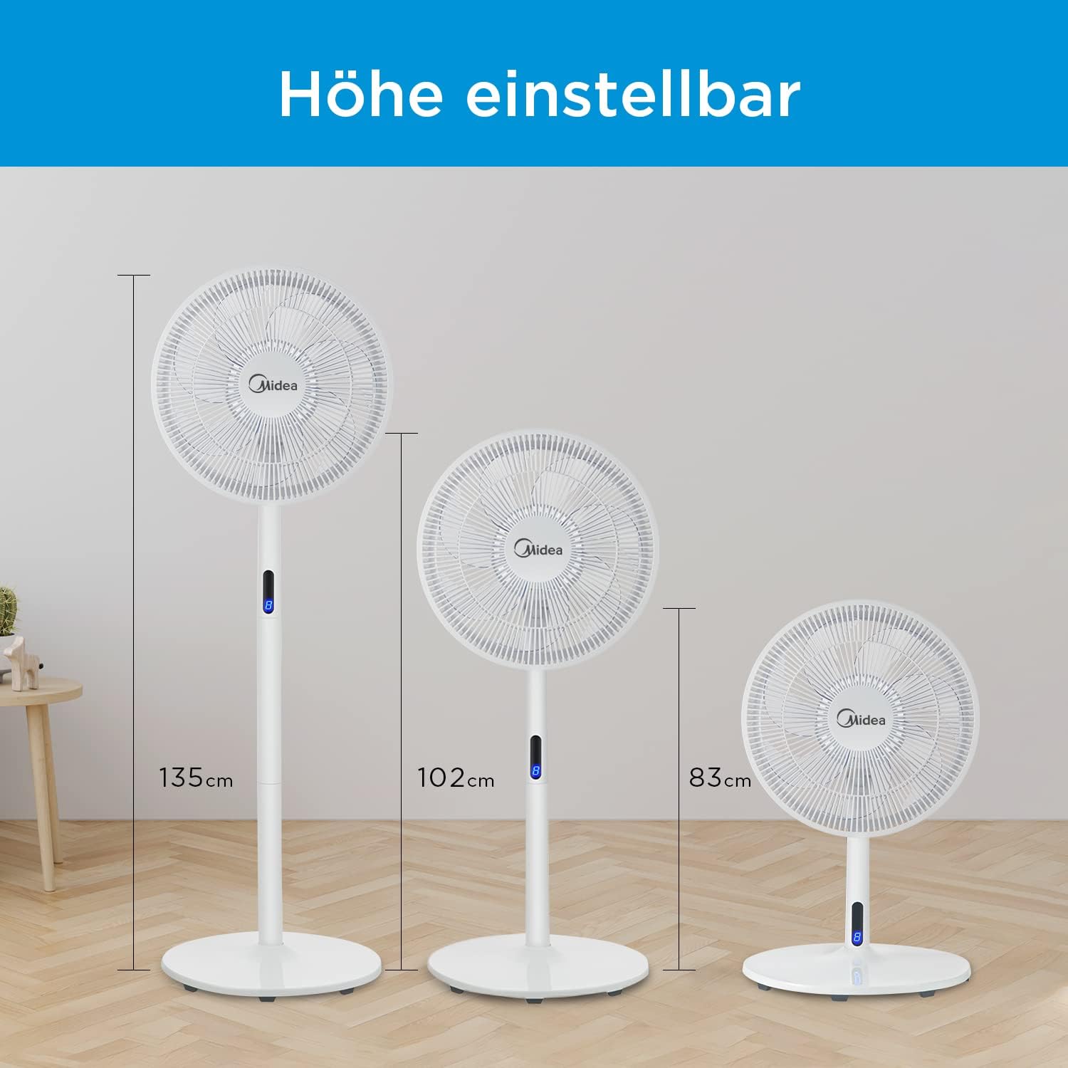 Ventilador de Pie MIDEA 12 Velocidades con Control Remoto – Ventilador Silencioso con Oscilación de 120º + 135º – Ventilador con Temporizador, Filtro y Doble Aspa – Flujo de Aire hasta 24 metros