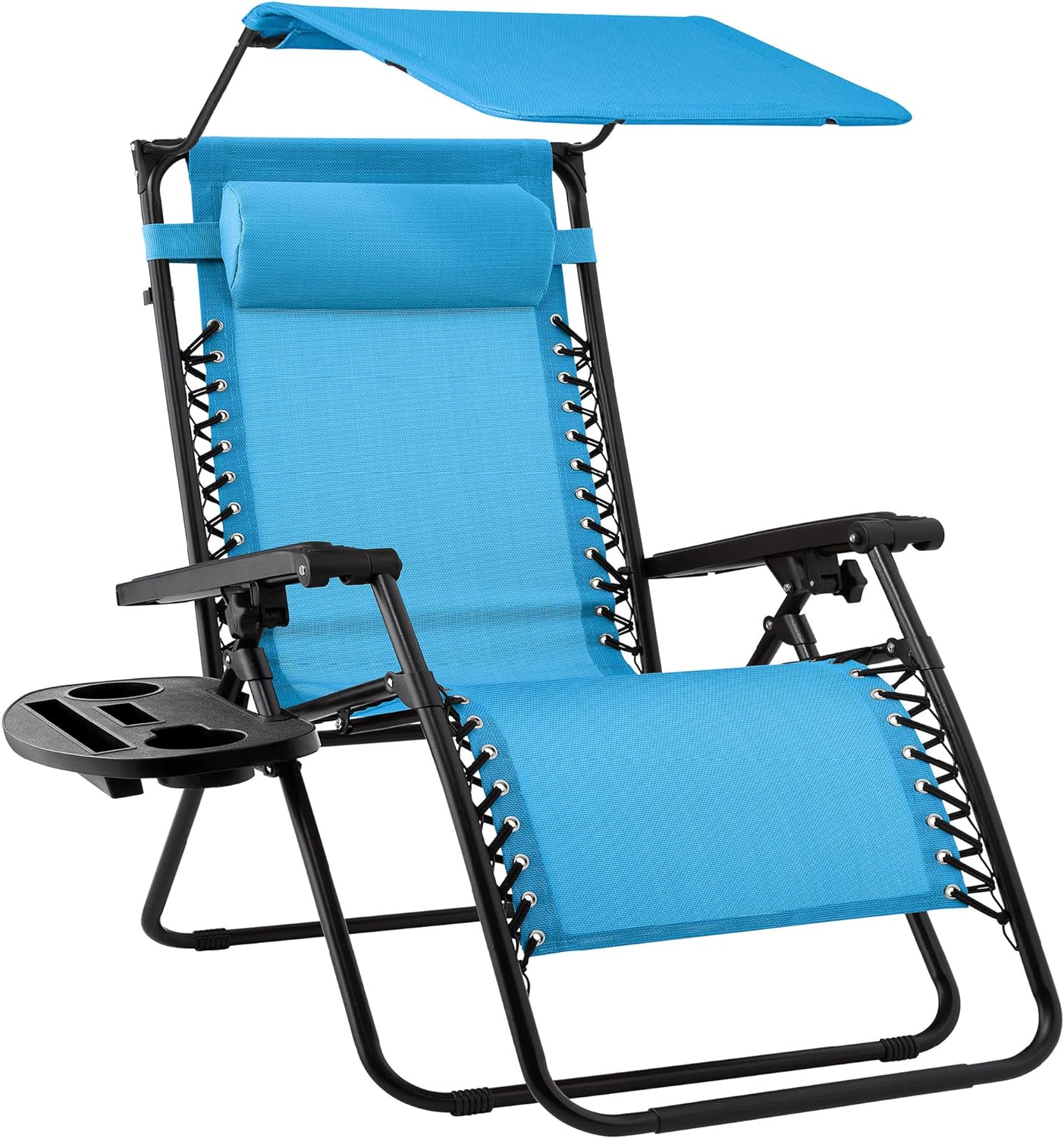 Best Choice Products – Silla Reclinable de Patio con Gravedad Cero, Ajustable y Plegable para Exteriores con Dosel, Almohada Cervical y Bandeja Lateral, Textileno – Azul Pavo Real