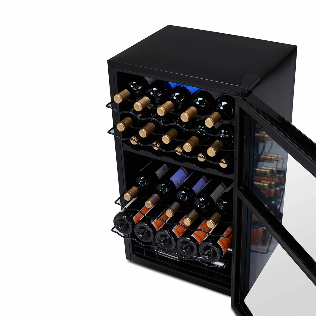 2025 Refrigerador de Vinos Independiente Newair® Negro – 33 Botellas, Doble Zona – 19,5"