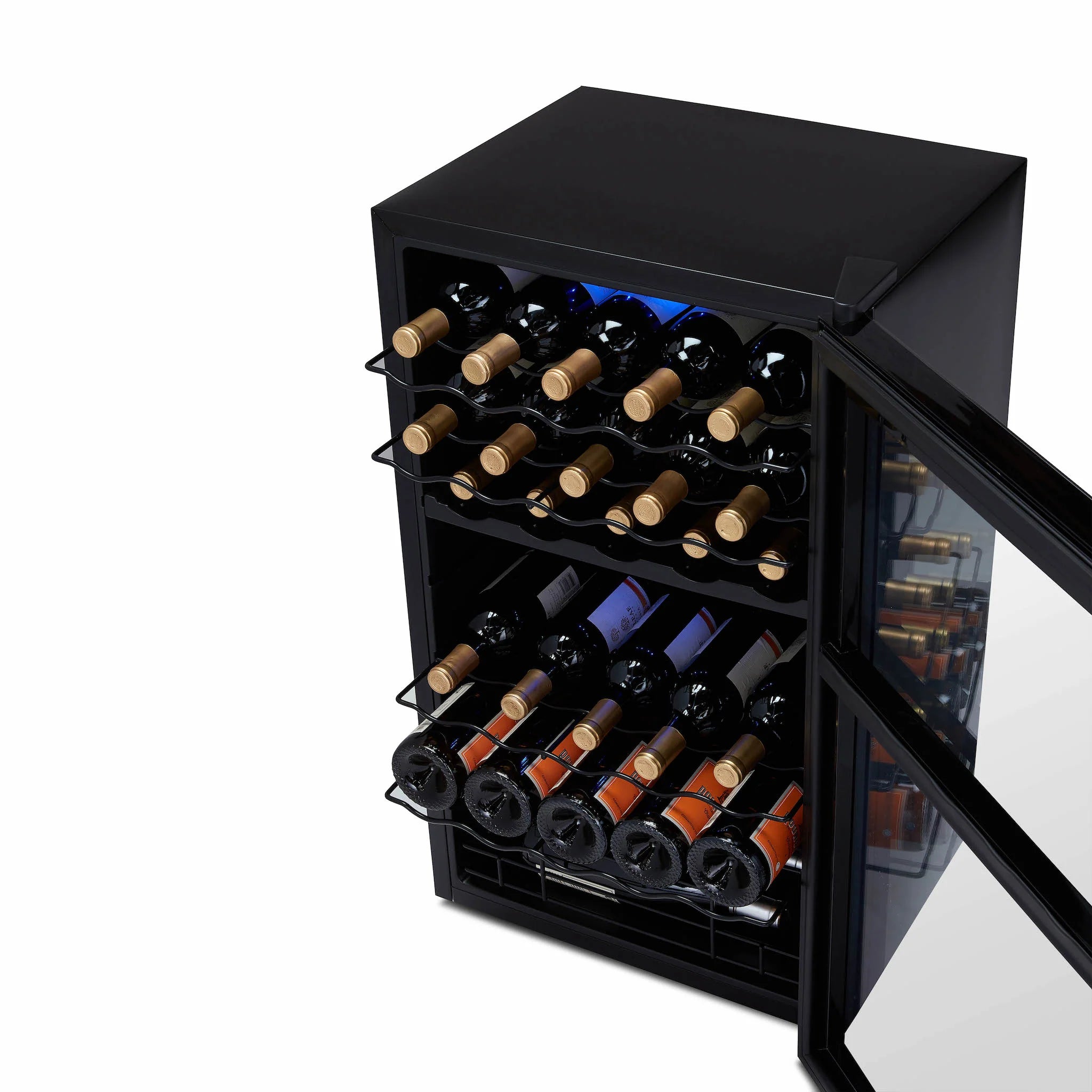 2025 Refrigerador de Vinos Independiente Newair® Negro – 33 Botellas, Doble Zona – 19,5"