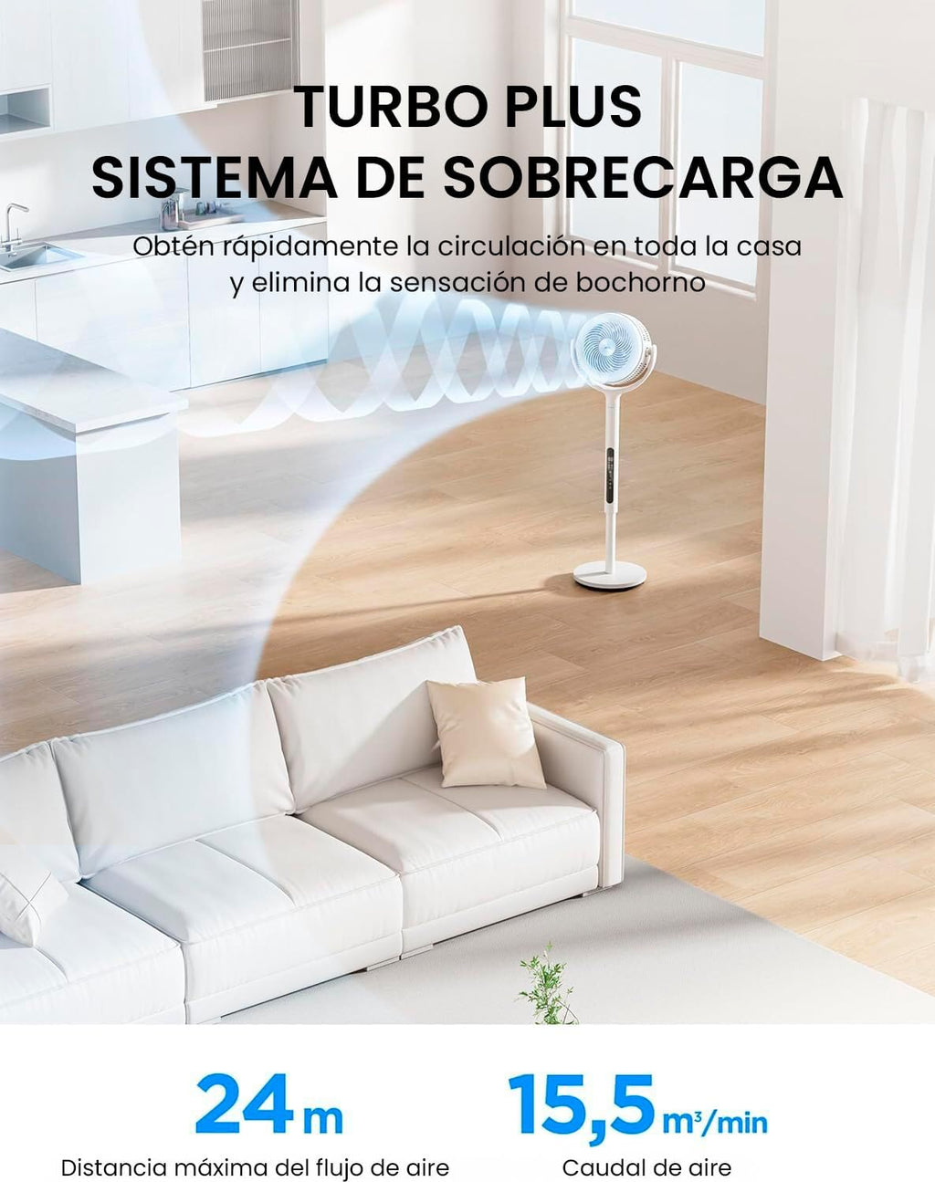 Ventilador de Pie MIDEA 12 Velocidades con Control Remoto – Ventilador Silencioso con Oscilación de 120º + 135º – Ventilador con Temporizador, Filtro y Doble Aspa – Flujo de Aire hasta 24 metros