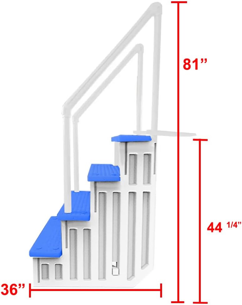 Escalones antideslizantes Aqua Select para piscinas elevadas | Azul | Para piscinas sobre tierra | Se pueden montar en terrazas de 48" a 54" de altura | Escalera de seguridad con capacidad hasta 250 lbs