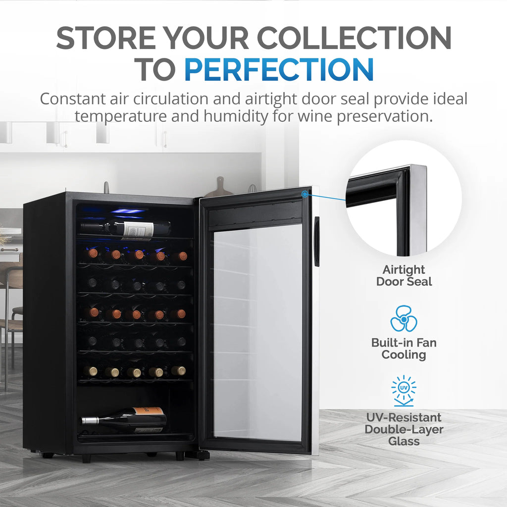 2025 Refrigerador de Vinos Independiente Newair® de Acero Inoxidable – 33 Botellas – 18,9"