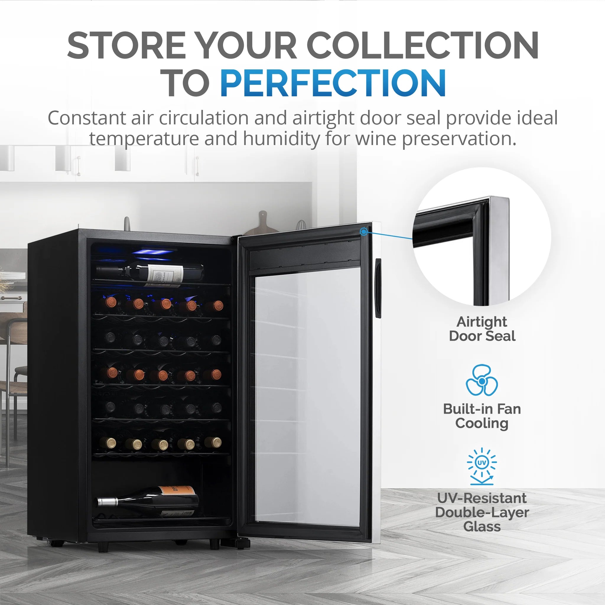 2025 Refrigerador de Vinos Independiente Newair® de Acero Inoxidable – 33 Botellas – 18,9"