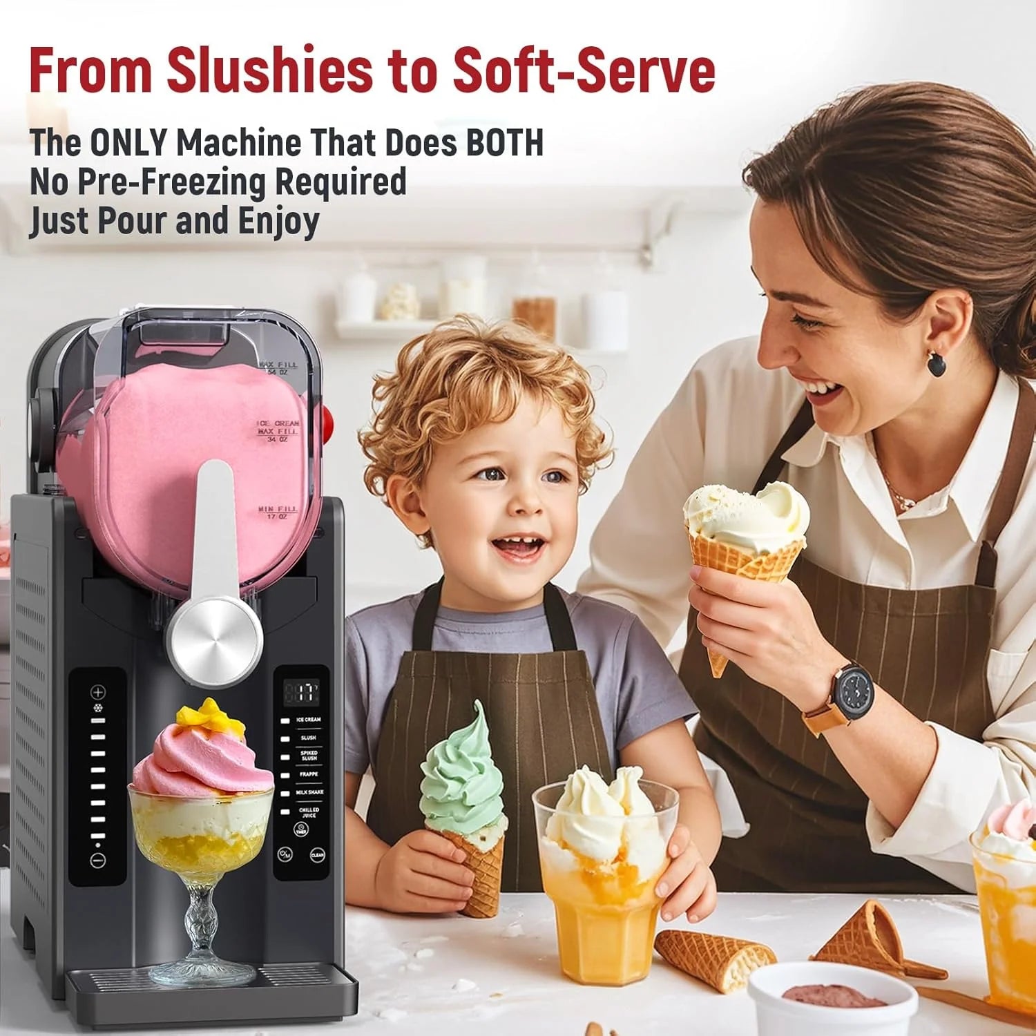 2025 Máquina para granizados UJR – Slushy Maker todo en uno sin hielo, con pantalla de temperatura en tiempo real, autolimpieza y 6 modos preestablecidos | Margaritas, cócteles, frappés, helados, smoothies, batidos
