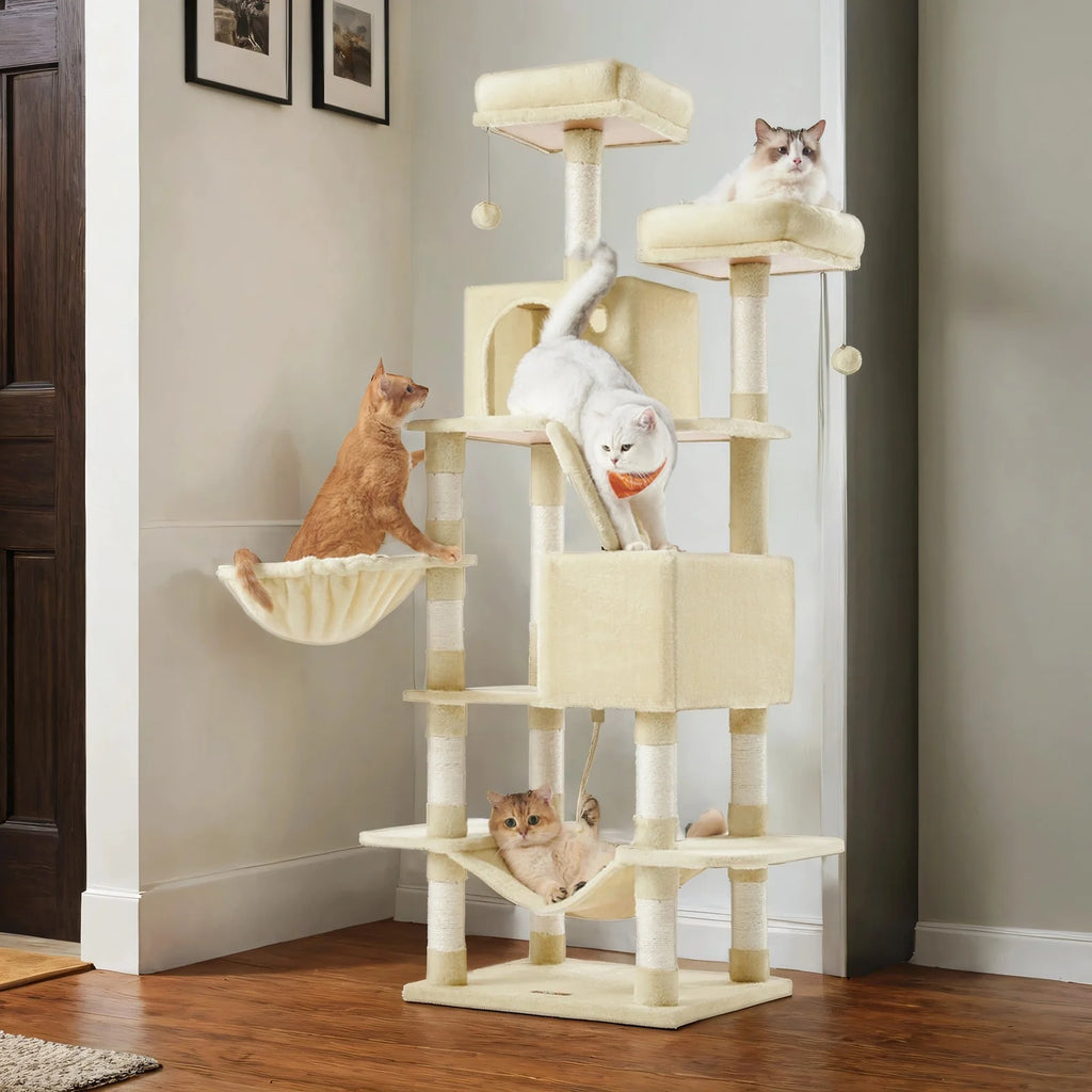 2025 Árbol para gatos de 168 cm con 13 postes rascadores y 2 plataformas