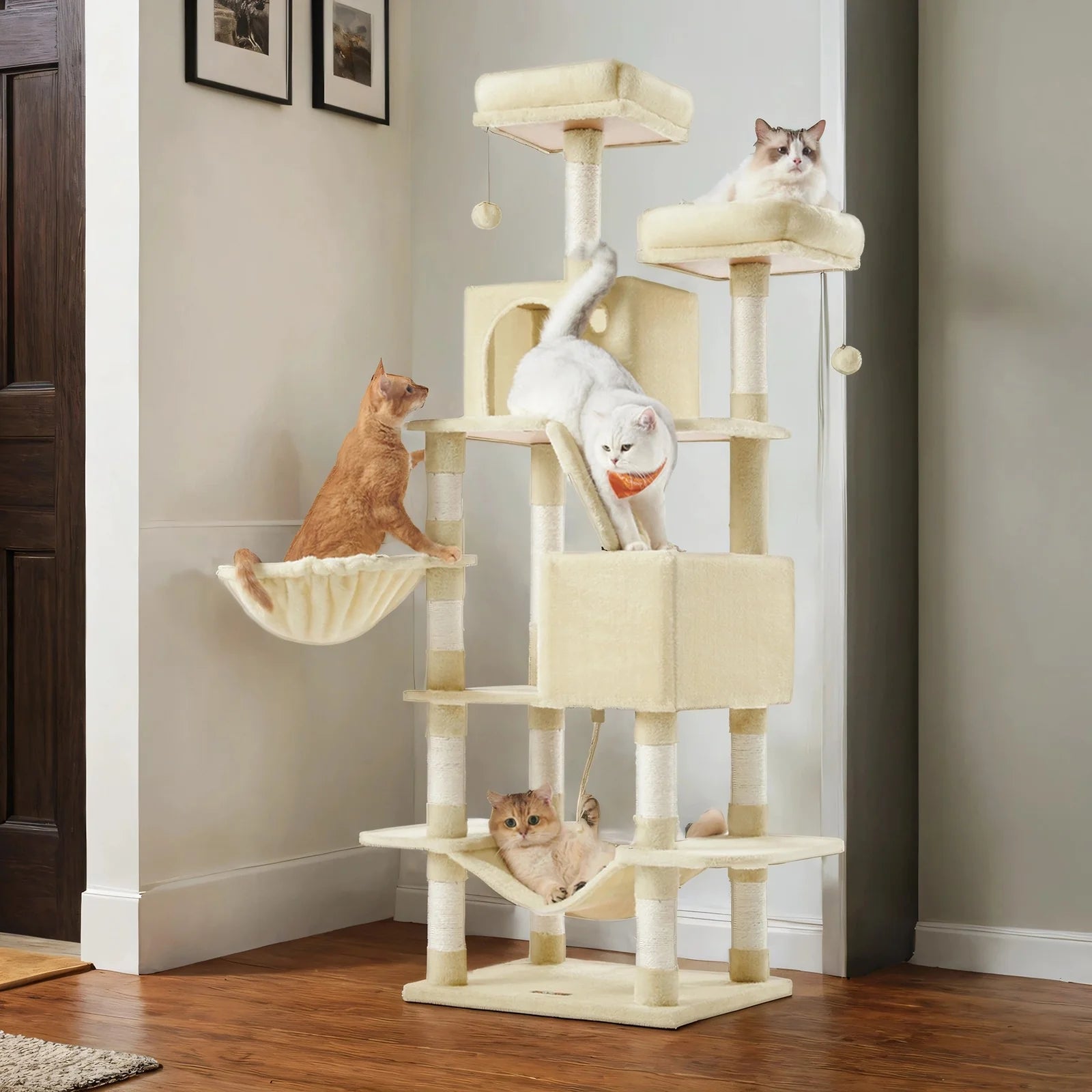 2025 Árbol para gatos de 168 cm con 13 postes rascadores y 2 plataformas