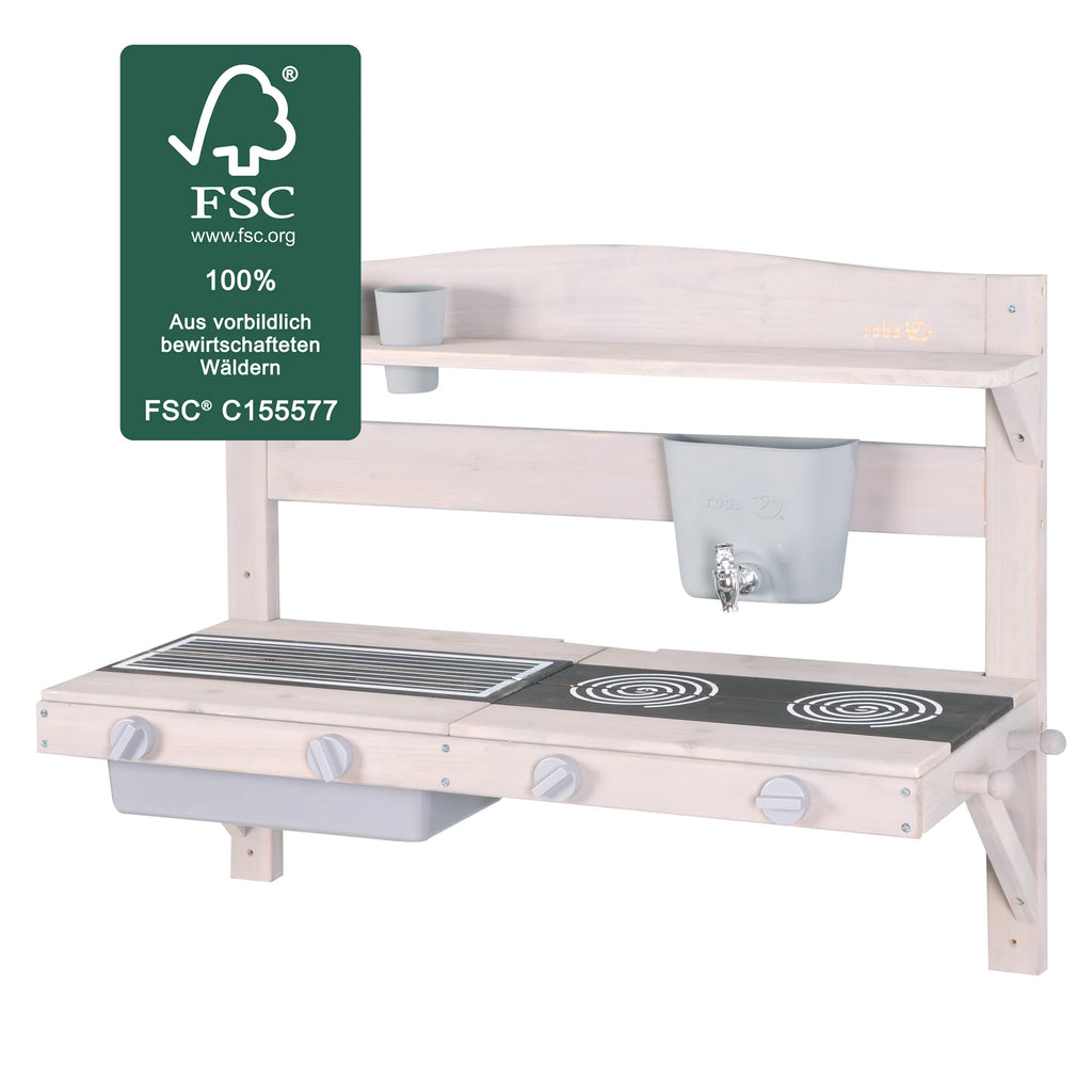 Cocina de juego y barro colgante – Madera certificada FSC – Acabado en gris grabado