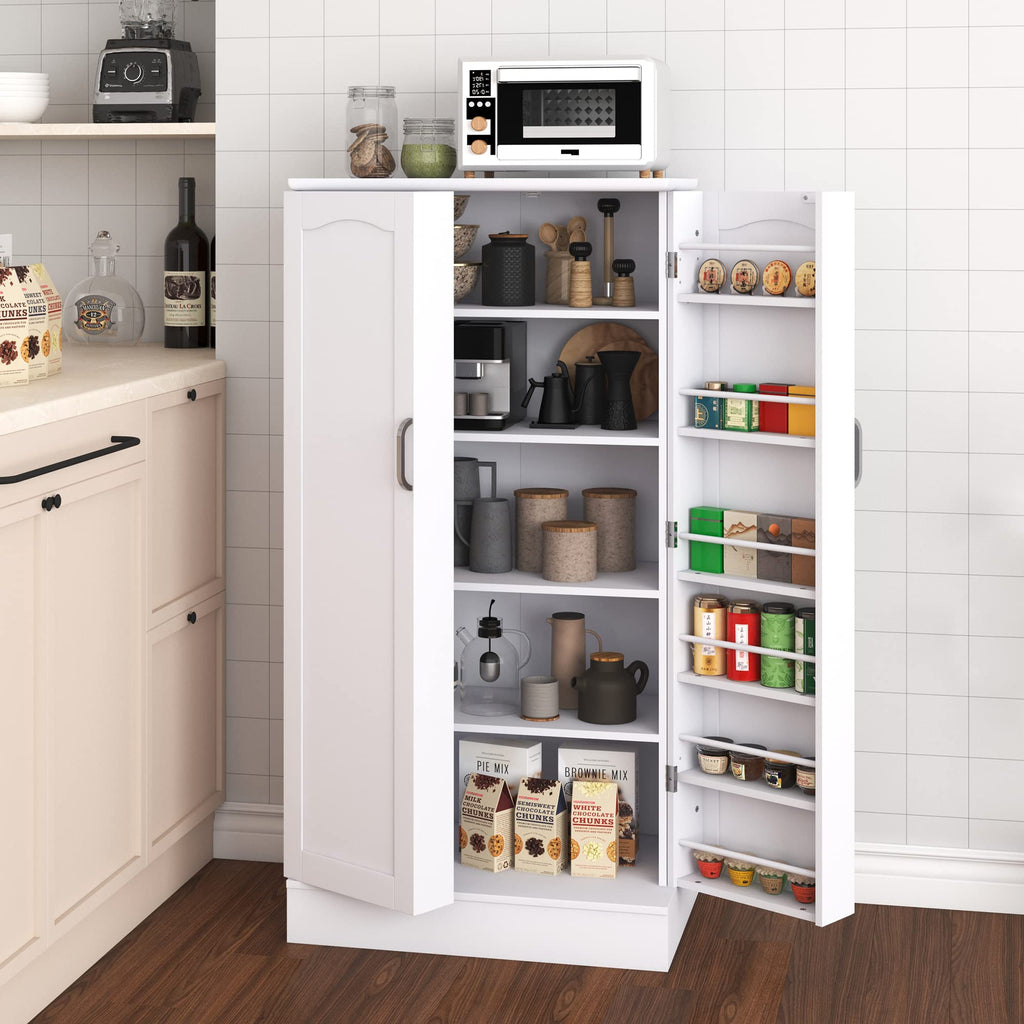 Jehiatek Alacena de Cocina de 47 pulgadas, Gabinete Blanco Independiente tipo Aparador con Puertas y Estantes Ajustables, Mueble de Almacenamiento para Cocina, Sala de Estar y Comedor