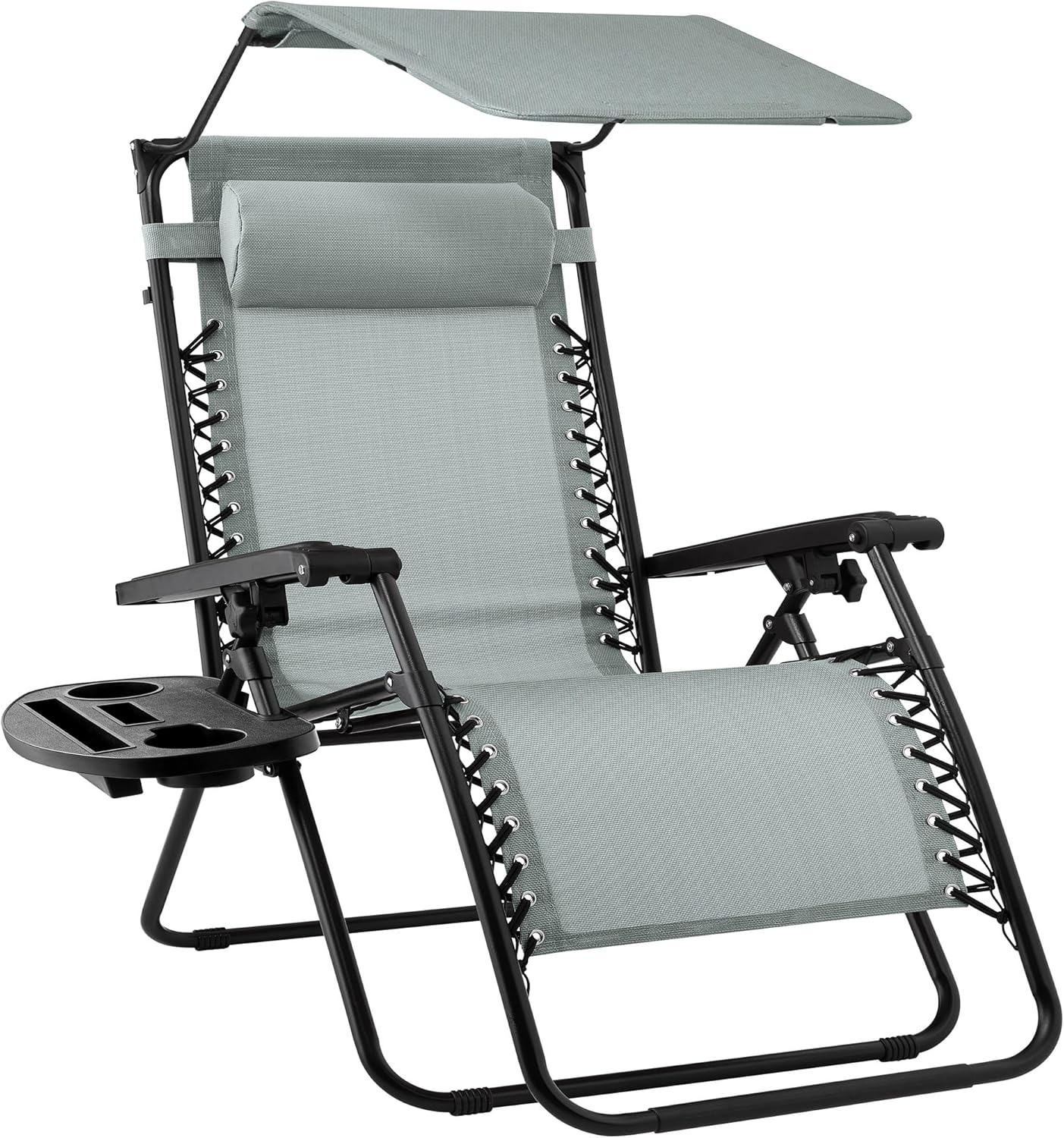 Best Choice Products – Silla Reclinable de Patio con Gravedad Cero, Ajustable y Plegable para Exteriores con Dosel, Almohada Cervical y Bandeja Lateral, Textileno – Azul Pavo Real