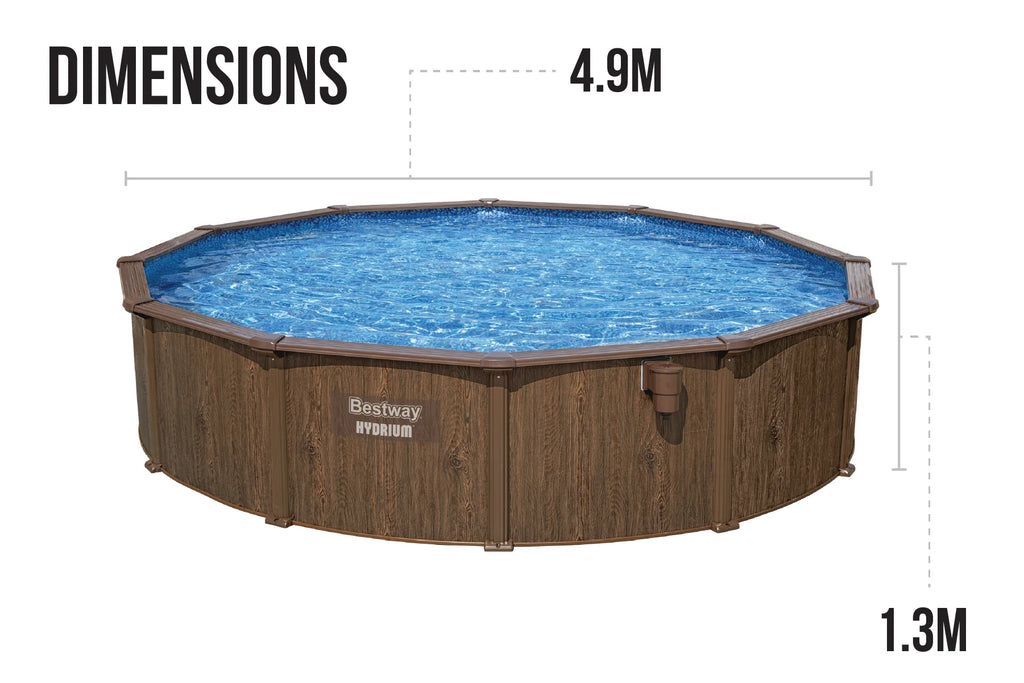 2025 Piscina Elevada Redonda 16ft x 52in con Estampado de Madera, Estructura de Acero Hydrium
