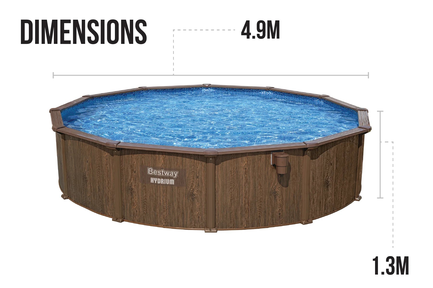 2025 Piscina Elevada Redonda 16ft x 52in con Estampado de Madera, Estructura de Acero Hydrium