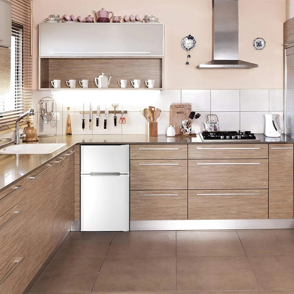 2025 Refrigerador compacto Antarctic Star con congelador separado, mini nevera de doble puerta, estantes ajustables y desmontables, estilo retro de acero inoxidable, para sala/cocina/dormitorio/oficina, 3,2 pies³, verde