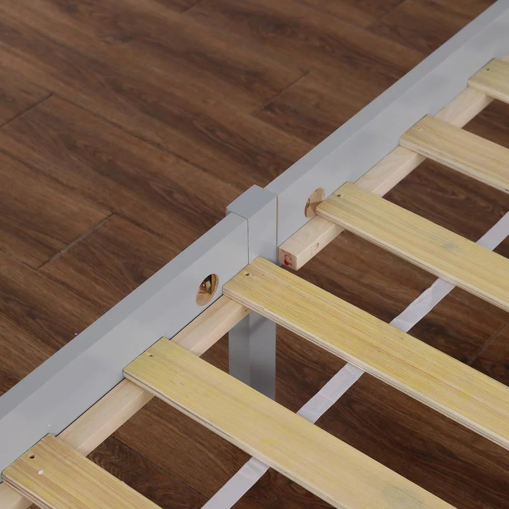 Cama vertical de madera Ktaxon, tamaño individual, con cabecero y pie de cama, color gris