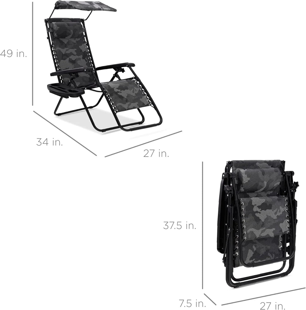 Best Choice Products – Silla Reclinable de Patio con Gravedad Cero, Ajustable y Plegable para Exteriores con Dosel, Almohada Cervical y Bandeja Lateral, Textileno – Azul Pavo Real