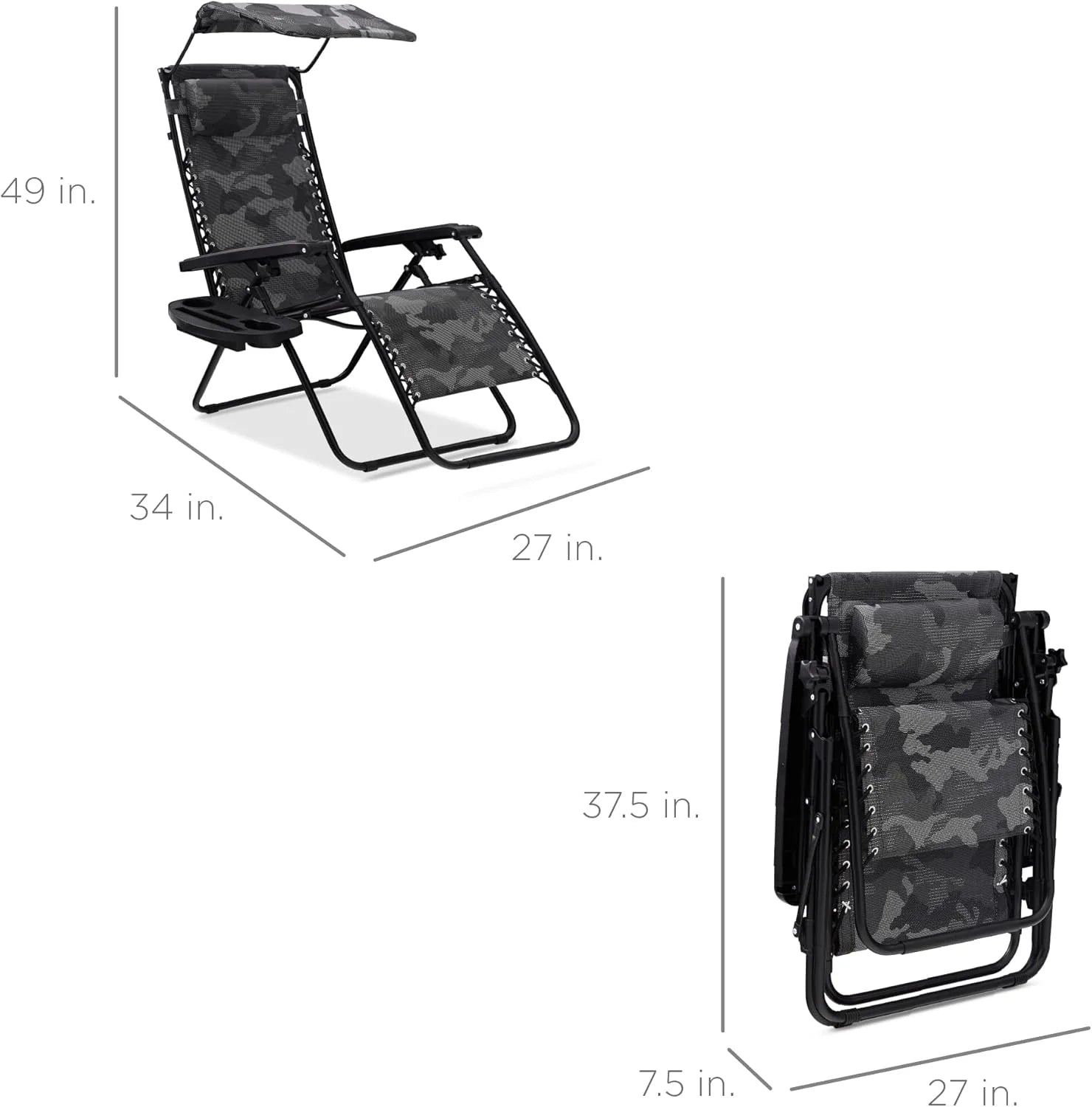 Best Choice Products – Silla Reclinable de Patio con Gravedad Cero, Ajustable y Plegable para Exteriores con Dosel, Almohada Cervical y Bandeja Lateral, Textileno – Azul Pavo Real