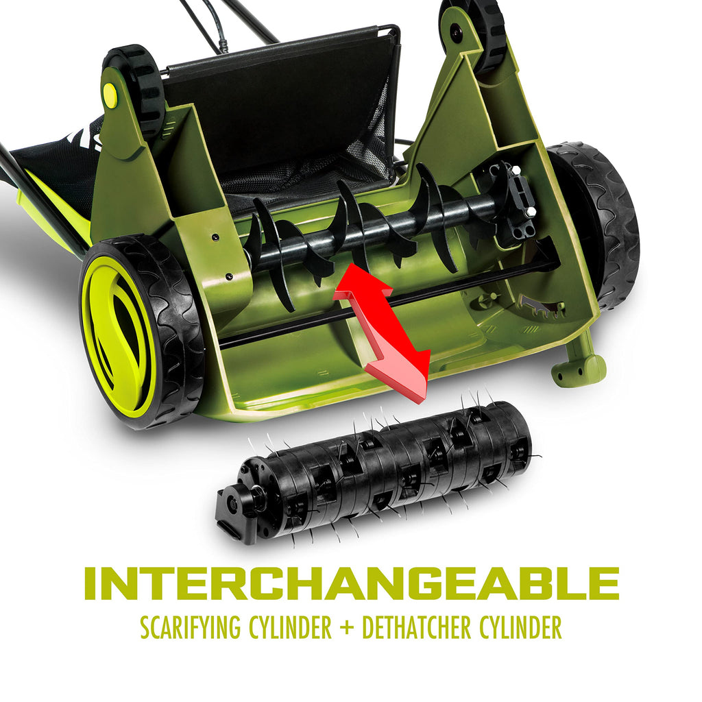 2025 Descompactador y escarificador eléctrico Sun Joe AJ801E de 12 A con bolsa de recolección, 13", verde