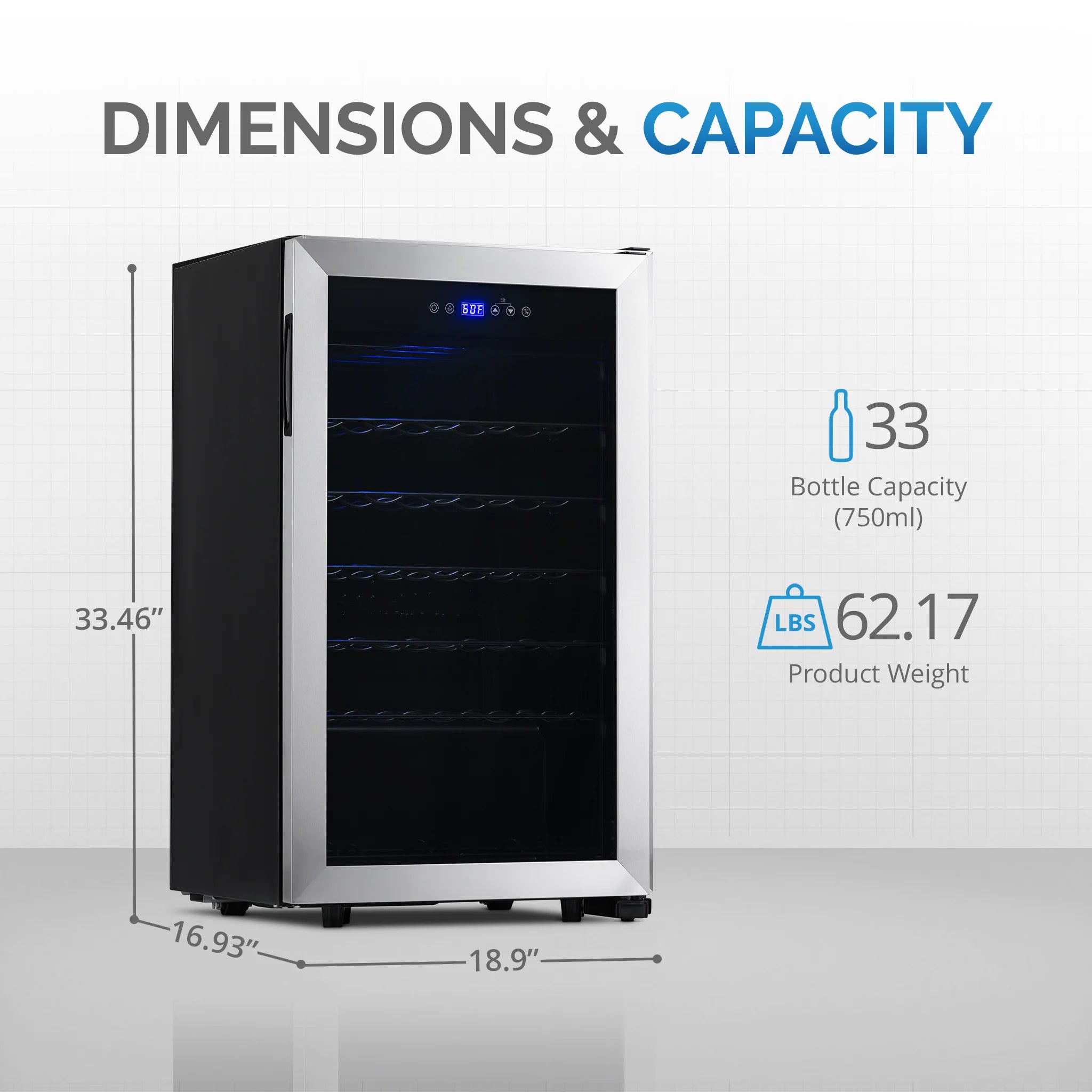 2025 Refrigerador de Vinos Independiente Newair® de Acero Inoxidable – 33 Botellas – 18,9"