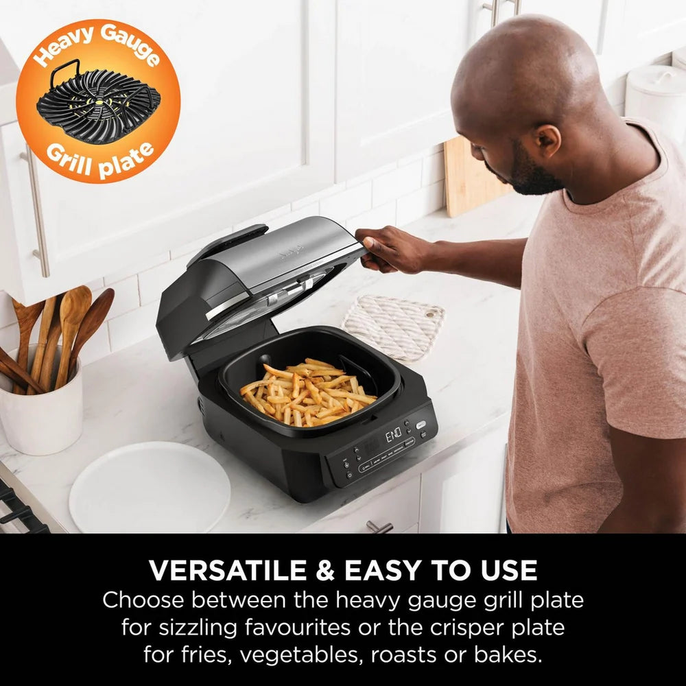 2025 Ninja 5 en 1 Parrilla y Freidora de Aire EG351UK – Multi-cocina 5,7L con Sonda Digital de Cocción – Negro/Plata