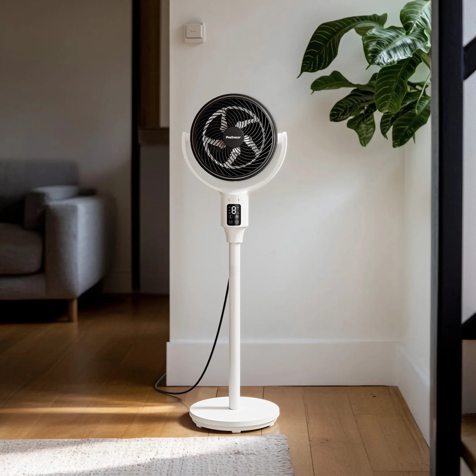 Ventilador de pie híbrido AirFlo™ 43" – Circulador de aire ultrasilencioso – Blanco