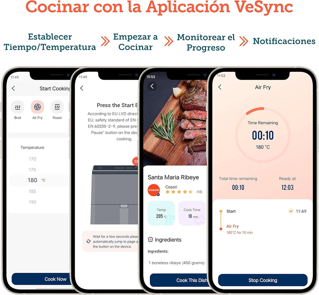 COSORI Freidora Inteligente Sin Aceite 6.4L, Freidora de Aire con Doble Calentamiento, Sin Revolver ni Precalentar, con Recetas en Español y 12 Programas, Gris Oscuro, Modelo CAF-P583S