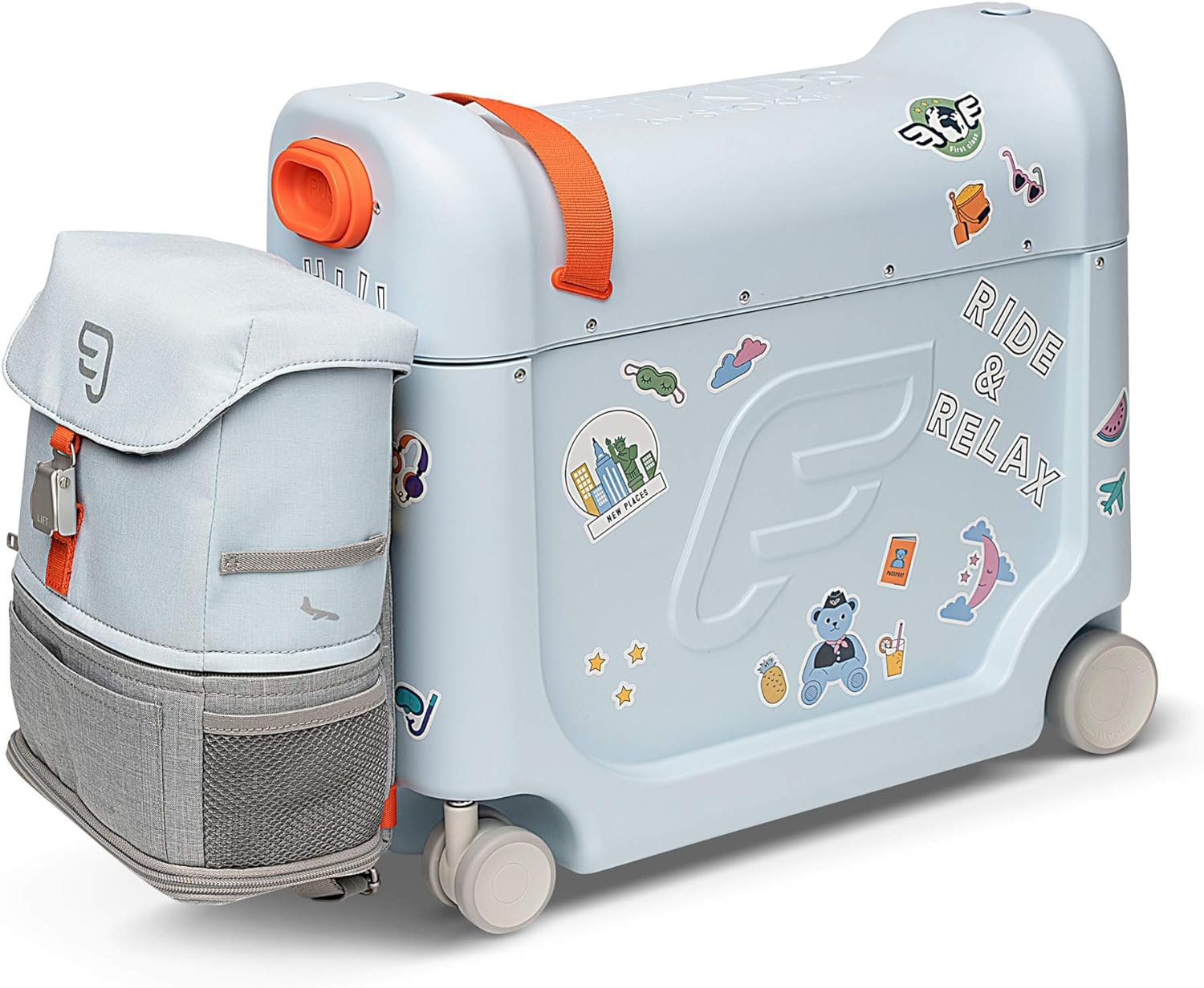 JetKids by Stokke Travel Bundle – Incluye maleta infantil para montar con cama de vuelo + mochila Crew – Ideal para edades de 3 a 7 años