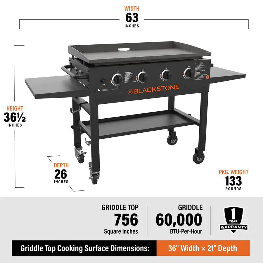2025 Blackstone – Plancha de Cocina Exterior de 4 Quemadores, 36" con Estantes Laterales
