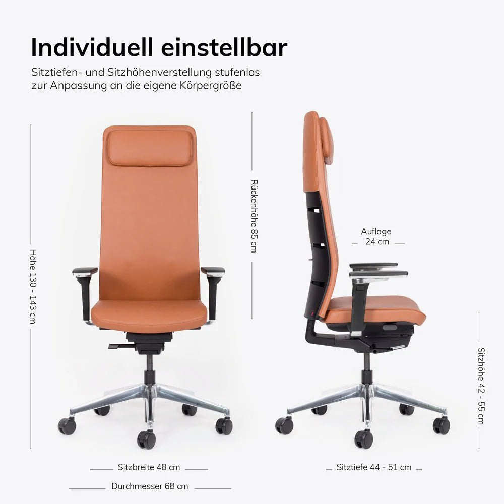 2025 Sillón Ejecutivo Ergonómico de Cuero Auténtico lento Matrix MT14 – EL SILLÓN EJECUTIVO para un Trabajo Cómodo – Fabricado en Alemania – Garantía de 30 Años