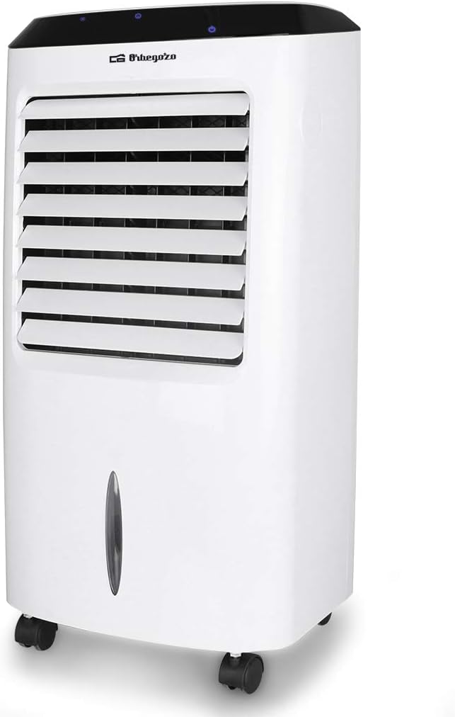 Orbegozo Air 52 – Aire Acondicionado Evaporativo 3 en 1, Depósito de 10 L, 65 W, 3 Velocidades, Temporizador Máximo de 8 Horas, Control Remoto, Acumuladores Fríos, Blanco