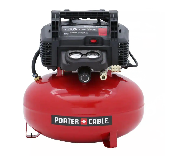 2025 Compresor de Aire Sin Aceite Porter Cable 6 Galones, 150 PSI, Estilo Pancake