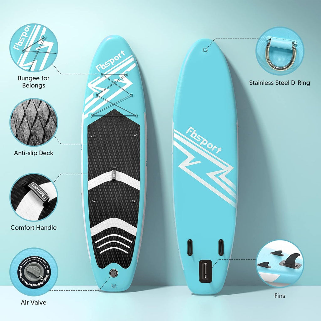 Tabla de Paddle Premium FBSPORT de 11 pulgadas, tabla de yoga con accesorios SUP y bolsa de transporte, postura ancha, control de surf, cubierta antideslizante, correa, remo y bomba para jóvenes y adultos