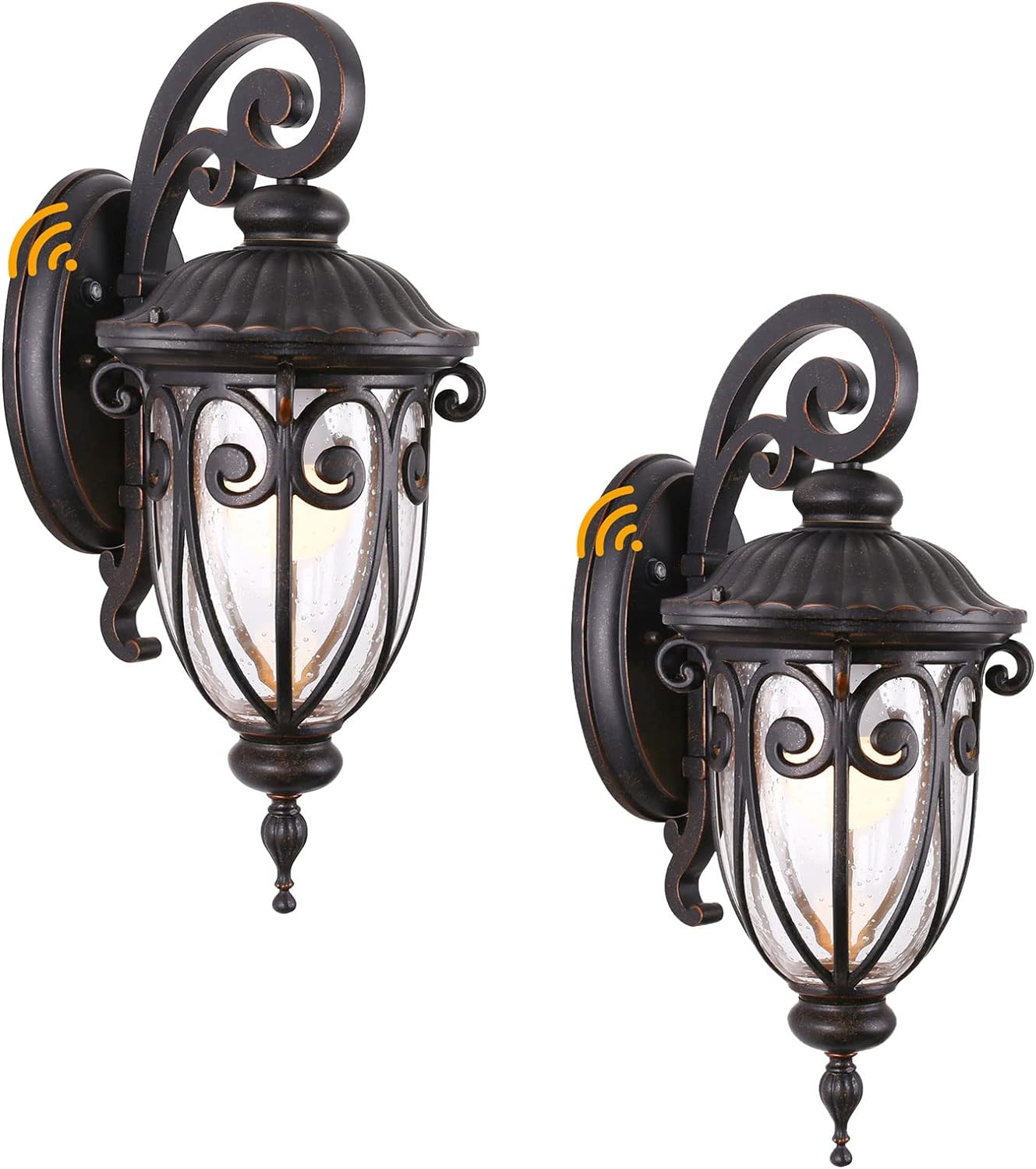 Luz de Pared Exterior Grande de 23" para Porche, Paquete de 2, Lámpara de Pared de Aluminio para Exterior, Farol Vintage de Bronce con Pantalla de Vidrio Transparente con Burbujas para Garaje