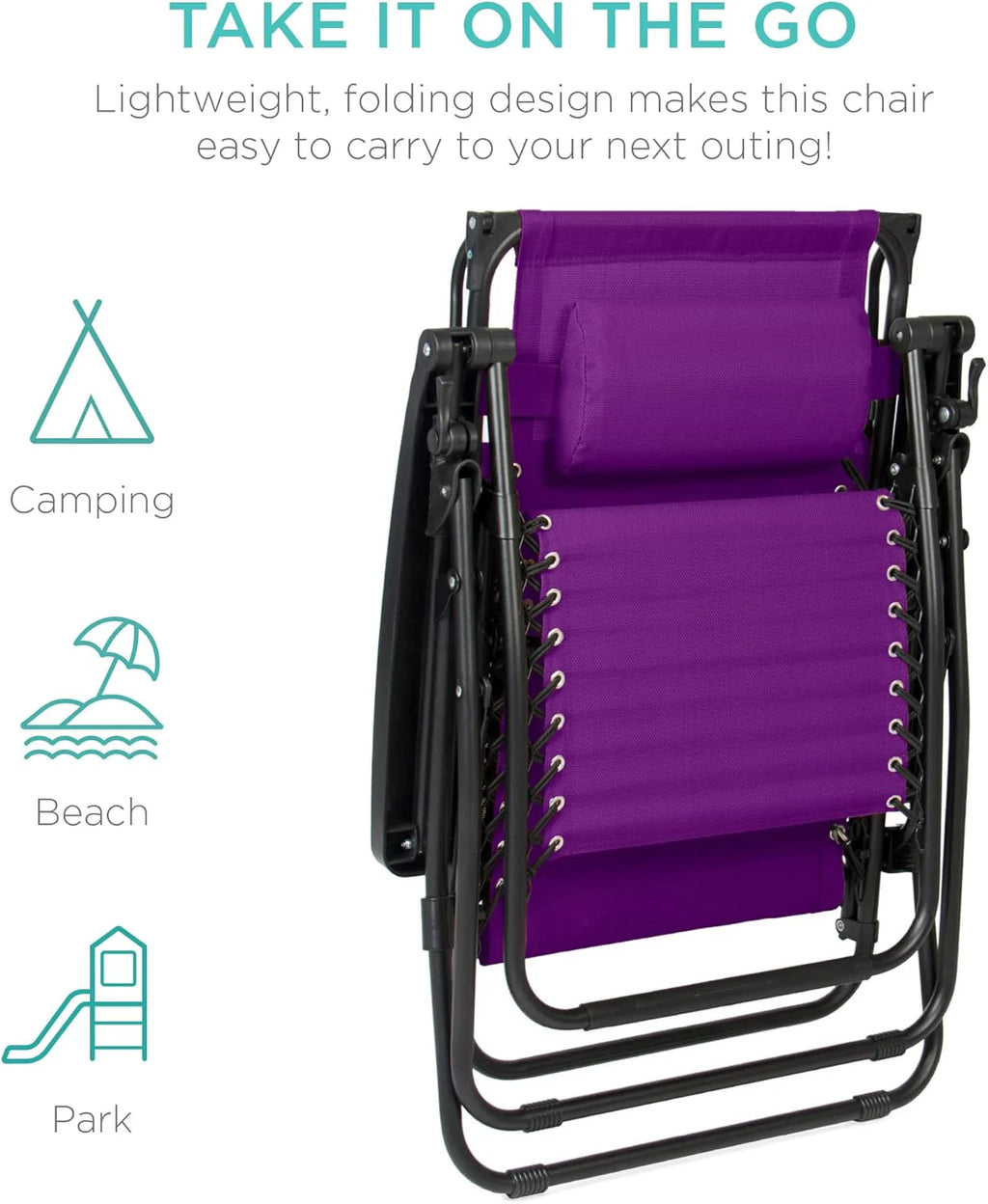 Best Choice Products – Silla Reclinable de Patio con Gravedad Cero, Ajustable y Plegable para Exteriores con Dosel, Almohada Cervical y Bandeja Lateral, Textileno – Azul Pavo Real