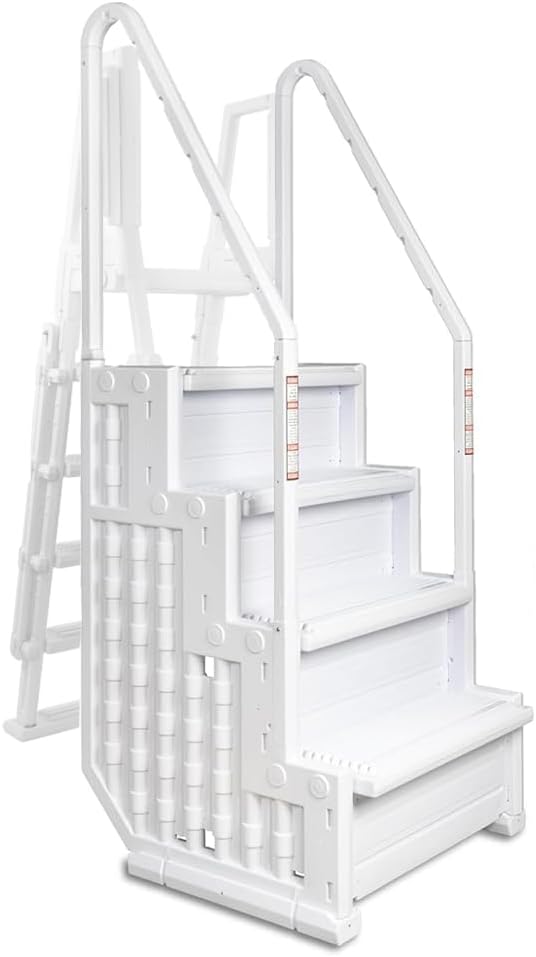 Escalones antideslizantes Aqua Select para piscinas elevadas | Azul | Para piscinas sobre tierra | Se pueden montar en terrazas de 48" a 54" de altura | Escalera de seguridad con capacidad hasta 250 lbs