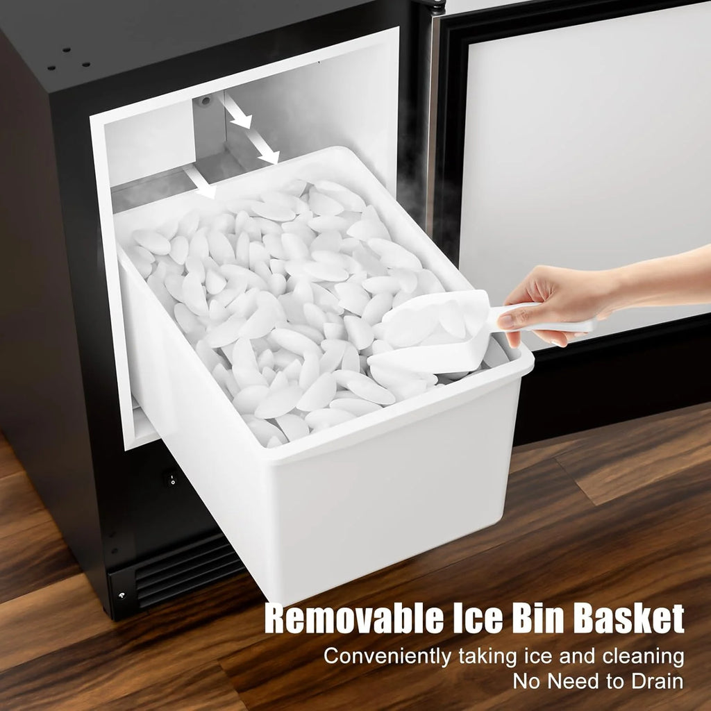 2025 COTLIN Máquina de Hielo Empotrable Sin Drenaje – Capacidad de 22 lb, Hielo en Forma de Media Luna, Acero Inoxidable, Uso Doméstico o Comercial, Certificada ETL