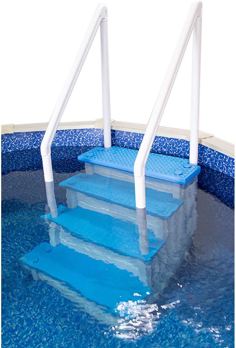 Escalones antideslizantes Aqua Select para piscinas elevadas | Azul | Para piscinas sobre tierra | Se pueden montar en terrazas de 48" a 54" de altura | Escalera de seguridad con capacidad hasta 250 lbs