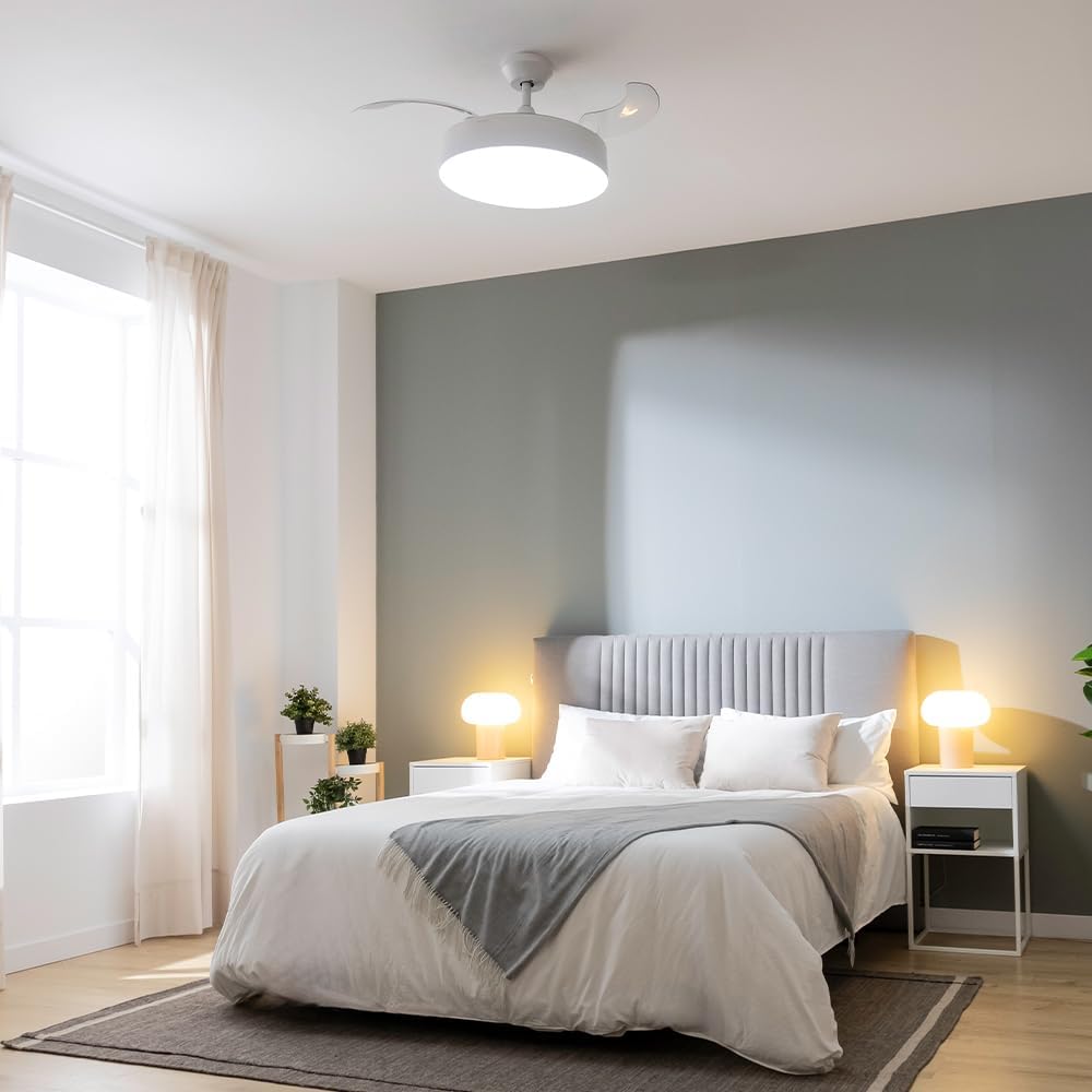 Ventilador de Techo Cecotec con Aspas Retráctiles y Lámpara Invisible EnergySilence Aero 4280 de Acero, 40 W, Diámetro 42 Pulgadas (106 cm), Temporizador, 3 Tonos de Luz, Función Verano-Invierno