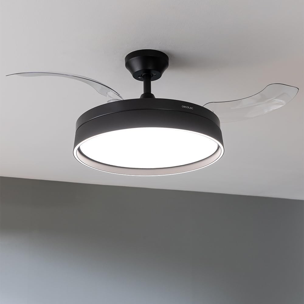 Ventilador de Techo Cecotec con Aspas Retráctiles y Lámpara Invisible EnergySilence Aero 4280 de Acero, 40 W, Diámetro 42 Pulgadas (106 cm), Temporizador, 3 Tonos de Luz, Función Verano-Invierno