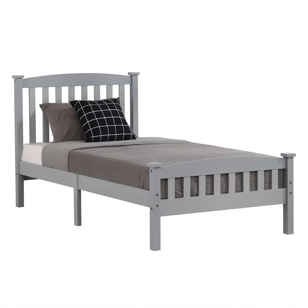Cama vertical de madera Ktaxon, tamaño individual, con cabecero y pie de cama, color gris