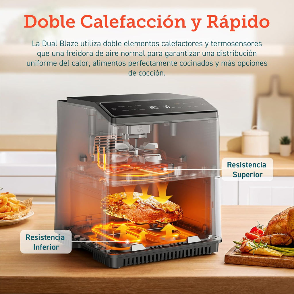 COSORI Freidora Inteligente Sin Aceite 6.4L, Freidora de Aire con Doble Calentamiento, Sin Revolver ni Precalentar, con Recetas en Español y 12 Programas, Gris Oscuro, Modelo CAF-P583S