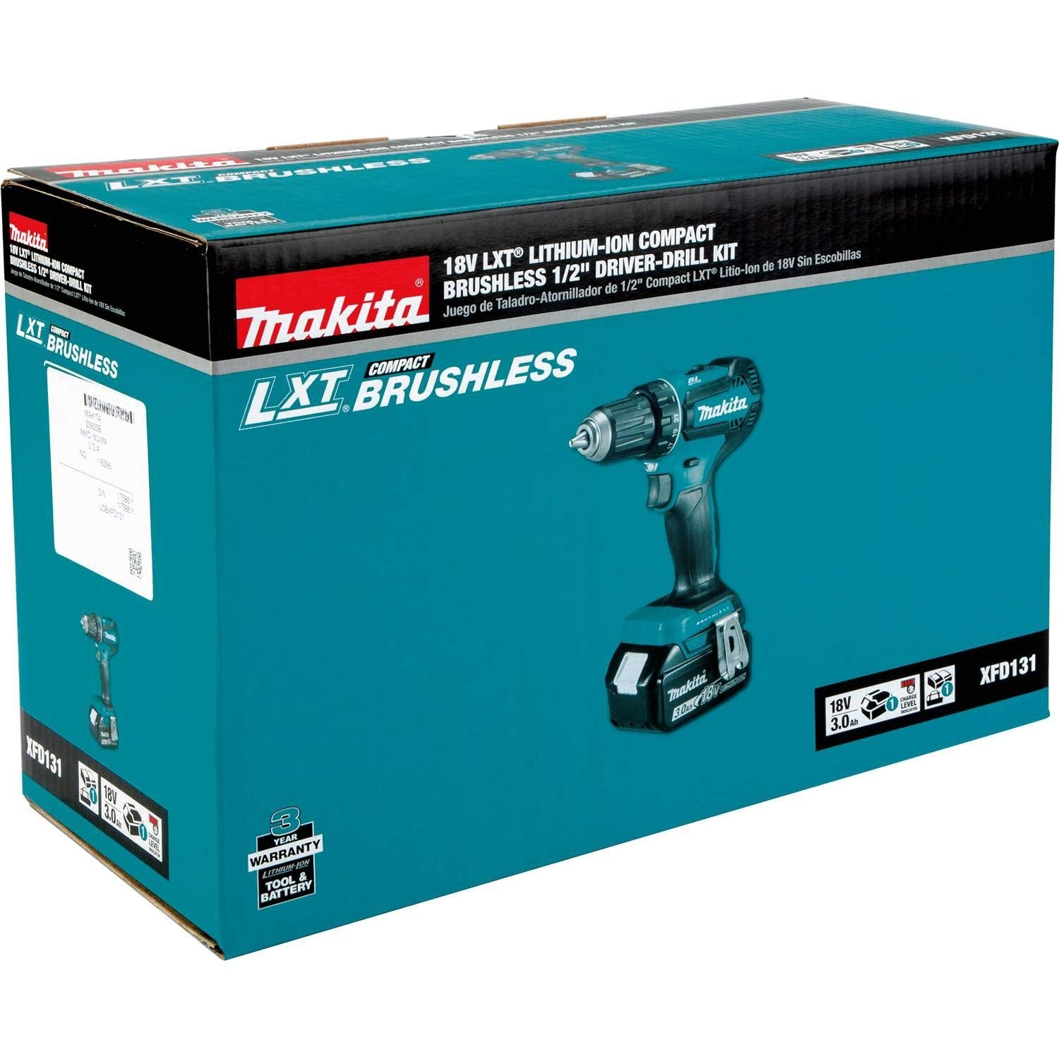 Makita XFD131 Kit de Taladro-Atornillador Inalámbrico sin Escobillas 18V LXT de 1/2" (3.0Ah)