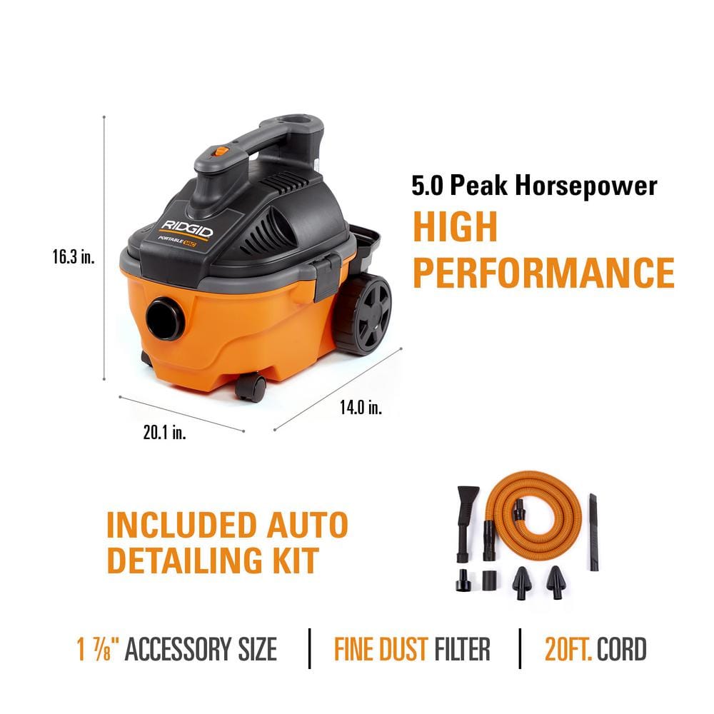 2025 Aspiradora Portátil Húmeda/Seca de 4 Galones 5.0 HP Pico con Filtro de Polvo Fino, Manguera, Accesorios y Kit Premium para Limpieza de Automóviles WD4070C