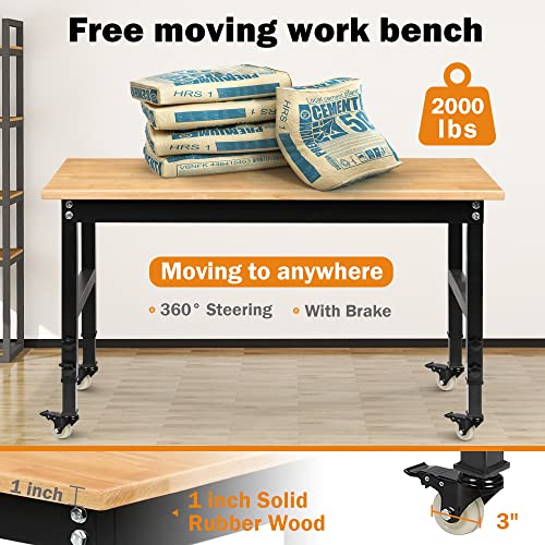 2025 Betterhood Banco de Trabajo Ajustable Robusto 48" con Superficie de Madera Caucho para Garaje