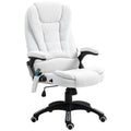 Silla de Oficina Ergonómica con Masaje de 6 Puntos y Calefacción en la Espalda, Tela Tipo Lino, Blanco Crema