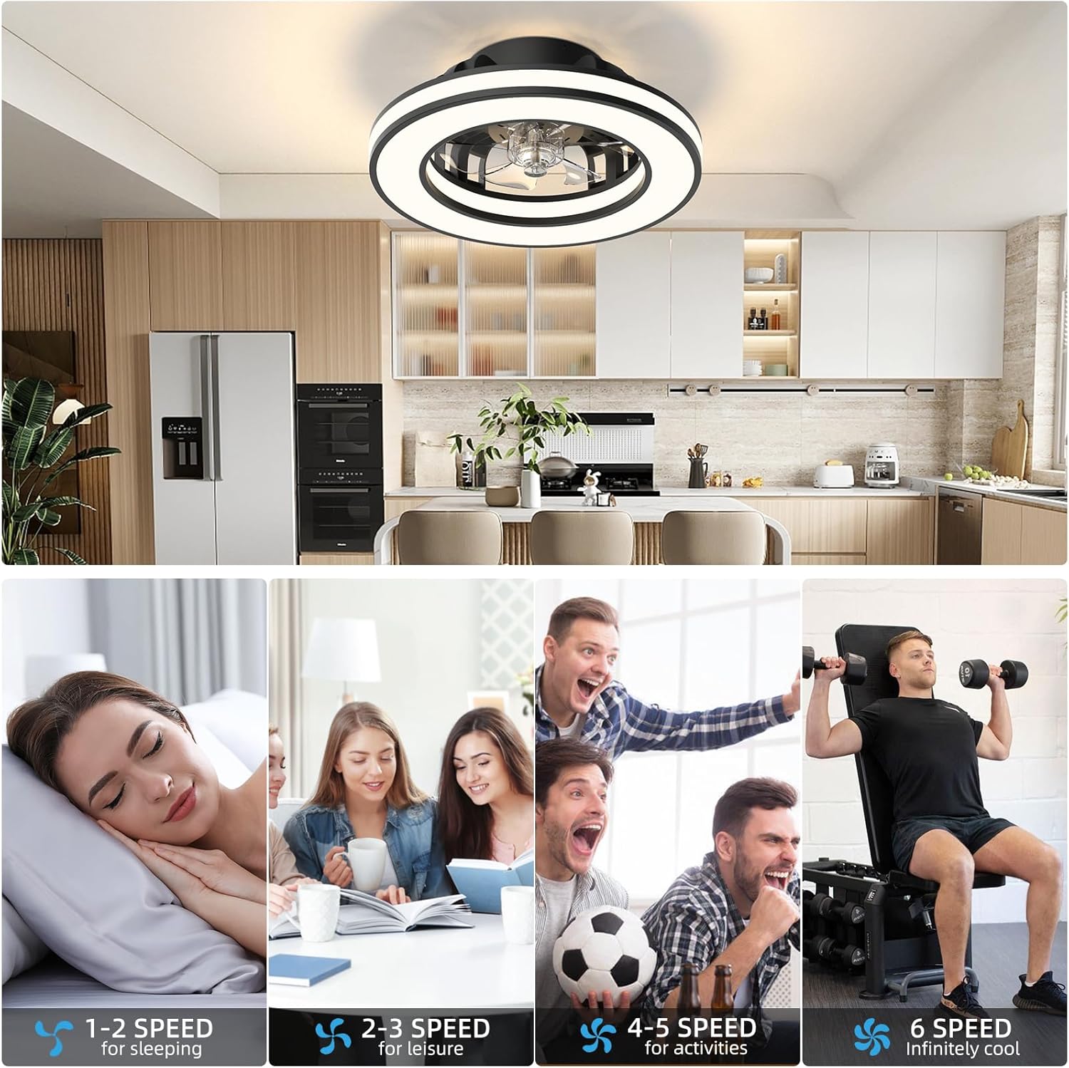Ventilador de Techo con Luz 40.5 cm, Ventilador Silencioso de 20 W, Regulable 3000K-4000K-6500K, 6 Velocidades con Control Remoto, Temporizador, Memoria de Luz, Ventilador Reversible
